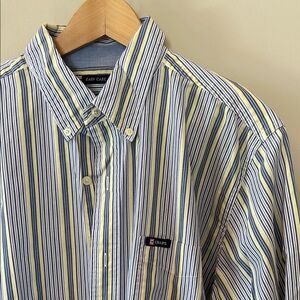 Chaps Men's Blue, White & Yellow Striped Button Down Shirt